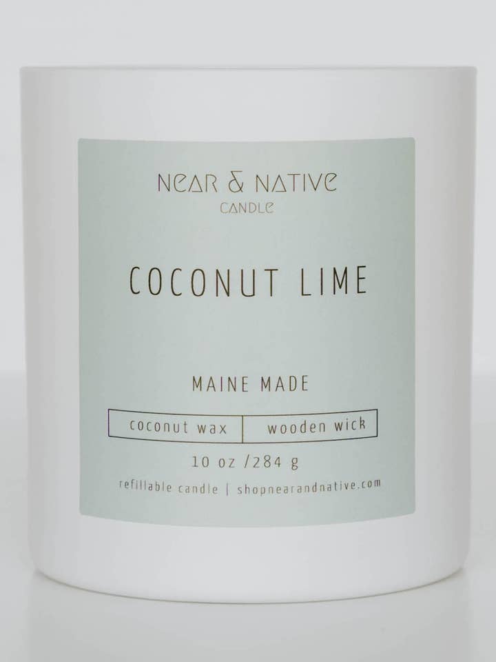 10 oz genopfyldeligt Coconut Lime Wood Wick Stearinlys for engroshandel hos Near & Native Candles