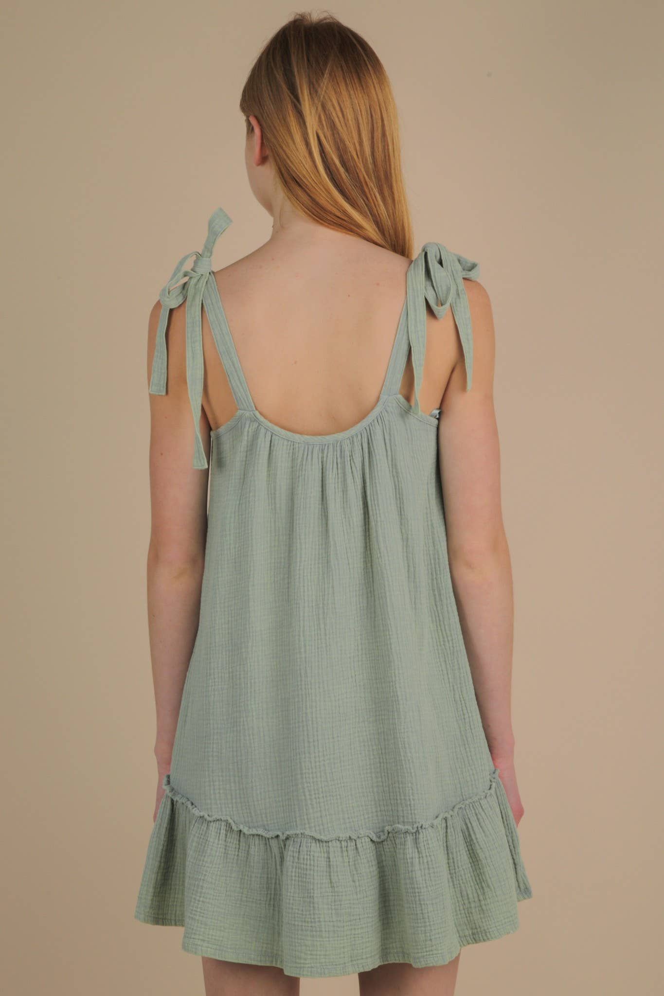 VERY J - Wholesale Dress - Women's - ND31743-Mineral Washed Shoulder Tie Mini Dress3