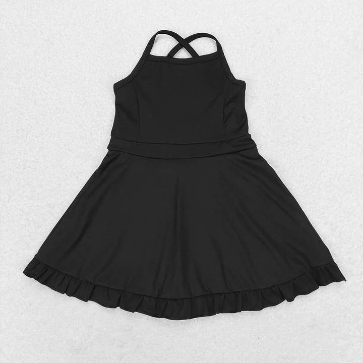 Aier Wholesale - Wholesale Athletic Dress - Kids - Baby Girls Black Knit Knee Length Active Wear Dresses