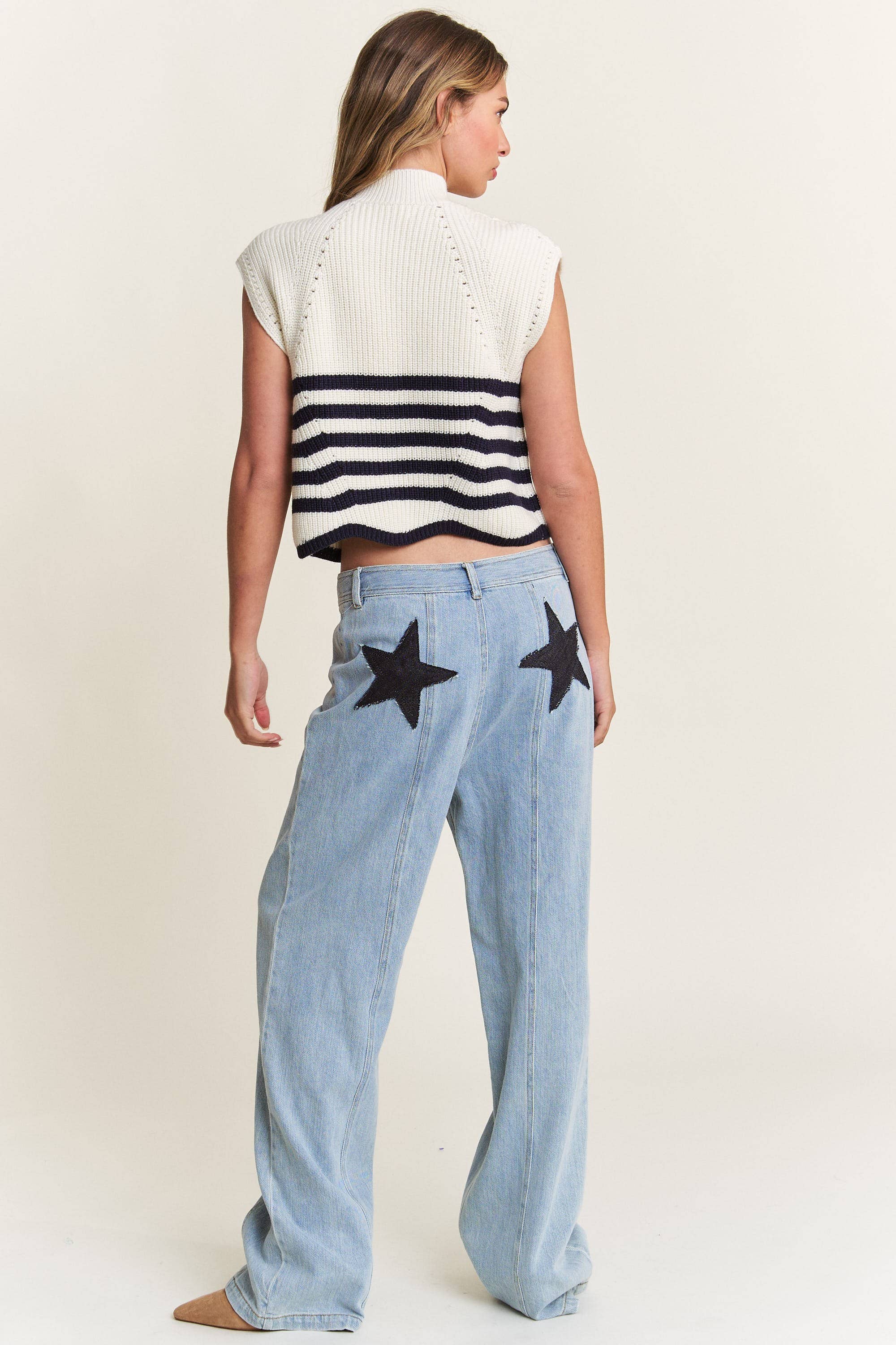 In The Beginning - Vente Pull en maille – femme - Pull sans manches à col roulé bleu marine/ivoire4