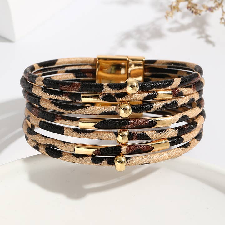 MKS America - Wholesale Bangle Bracelet - Leopard Print Magnet Buckle Copper Tube Beaded Bracelet4