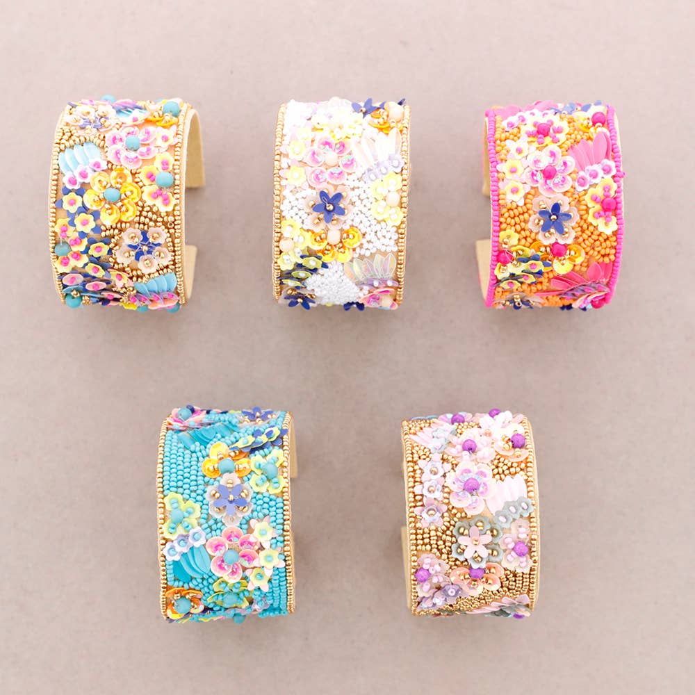 Sonata - Vente Bracelet manchette - Bracelet réglable avec fleurs et paillettes3