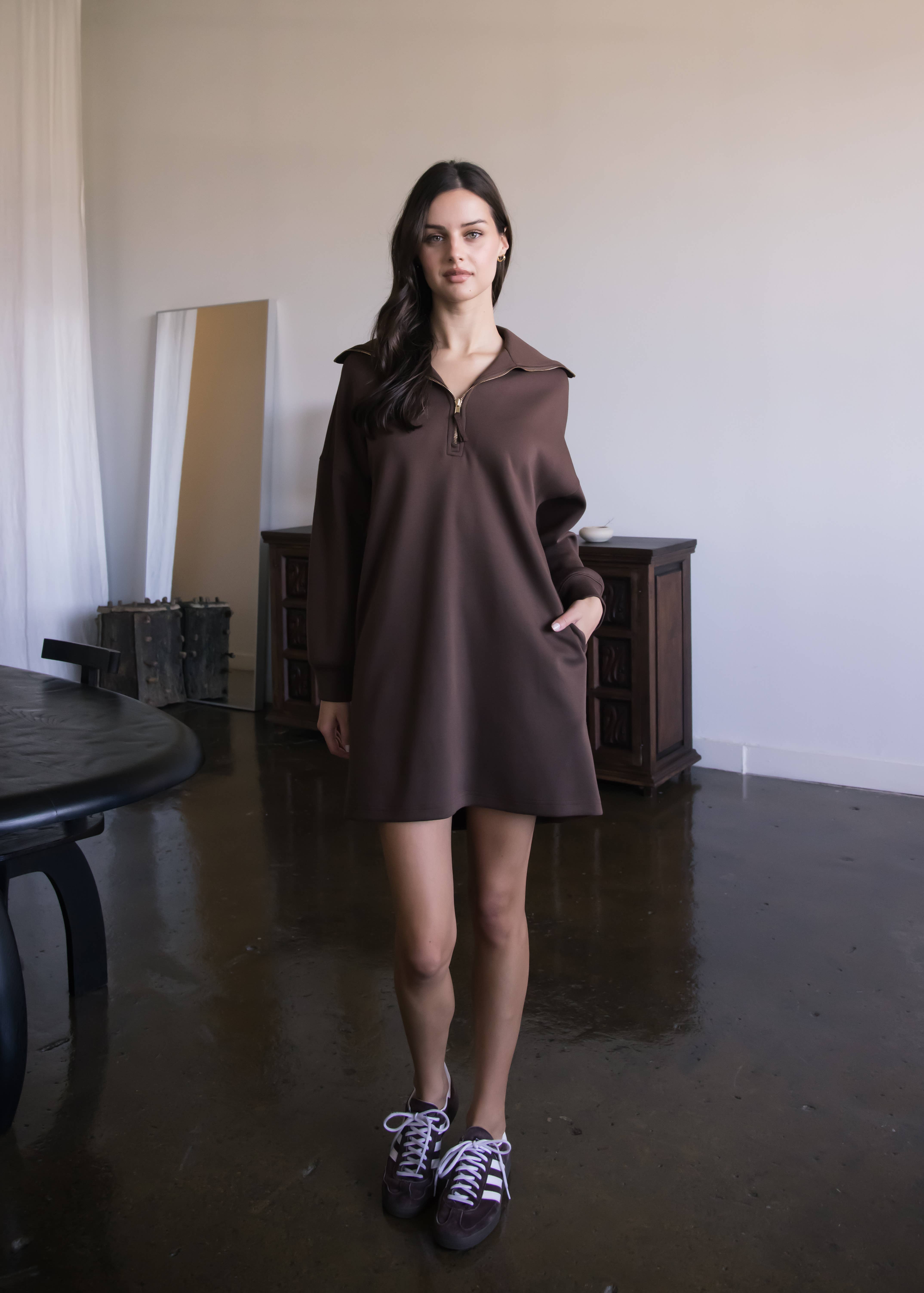 P. CILL - Wholesale Dress - Women's - P. CILL Butter Modal Quarter Zip Up Long Sleeve Dress21