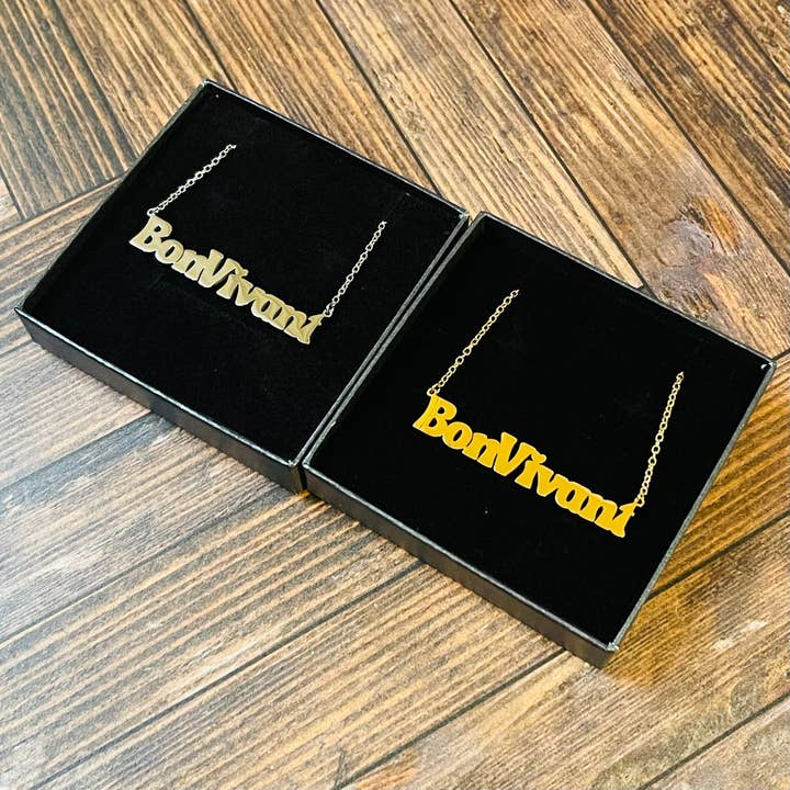 Bon Vivant word Necklace stainless steel gold French for wholesale by The Silver Spider