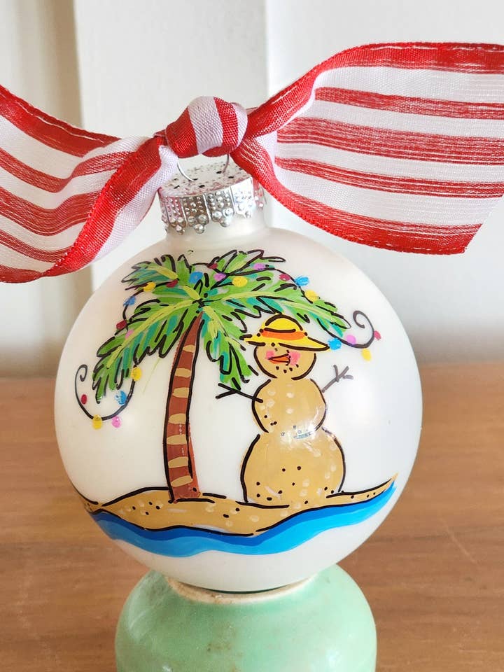 Beach Christmas Hand Painted Glass Ball Ornament for wholesale by Kirsten in Color