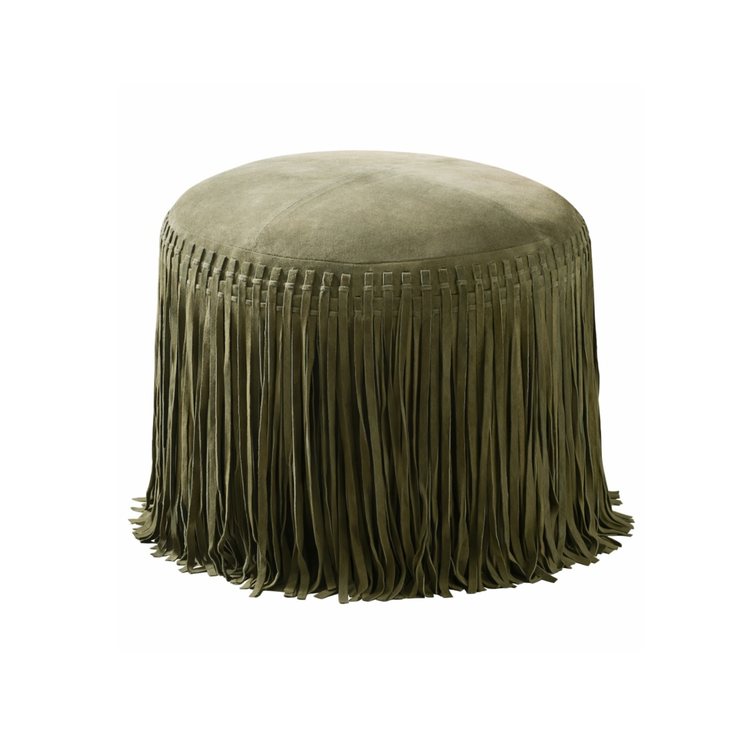 Liam & Lana - Wholesale Pouf - Suede Pouf w/ Fringe - Olive0
