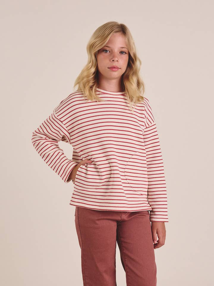 Rot-weiß gestreiftes Mädchen-Sweatshirt mit Taschen für den Großhandel von Dadati