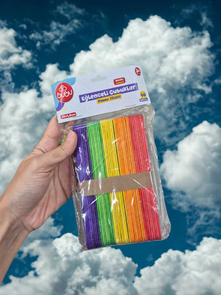 Rainbow Craft Sticks – 40 pcs | 15 x 1.8 cm | Colored Wood for wholesale by Bonnie Stuff
