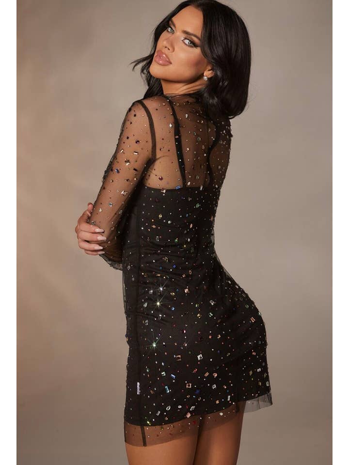Black Holiday Party Mini Dress with Rhinestone for wholesale on Faire