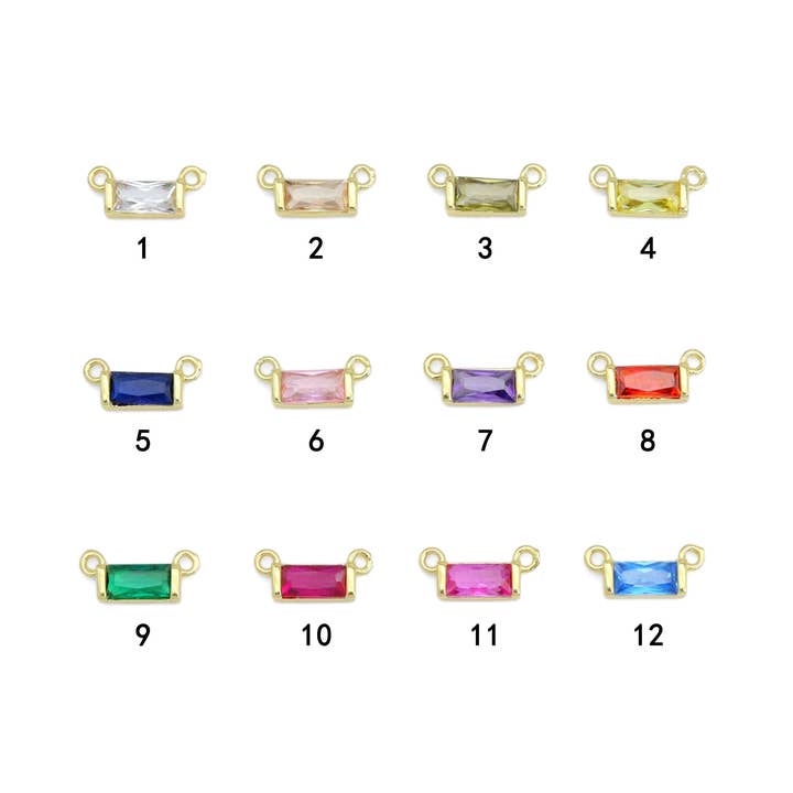 Colorful Rectangle CZ Birthstone Charm Pendant, Sku#LX521 for wholesale by BestBeads&Beyond