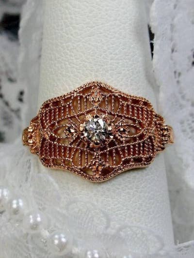 Namaak Diamanten Ring, Witte CZ, Moissaniet of Diamant Edelsteen, Roségouden Overlay, Art Deco Vintage Stijl Sieraden #D218 voor wholesale door Silver Embrace Jewelry