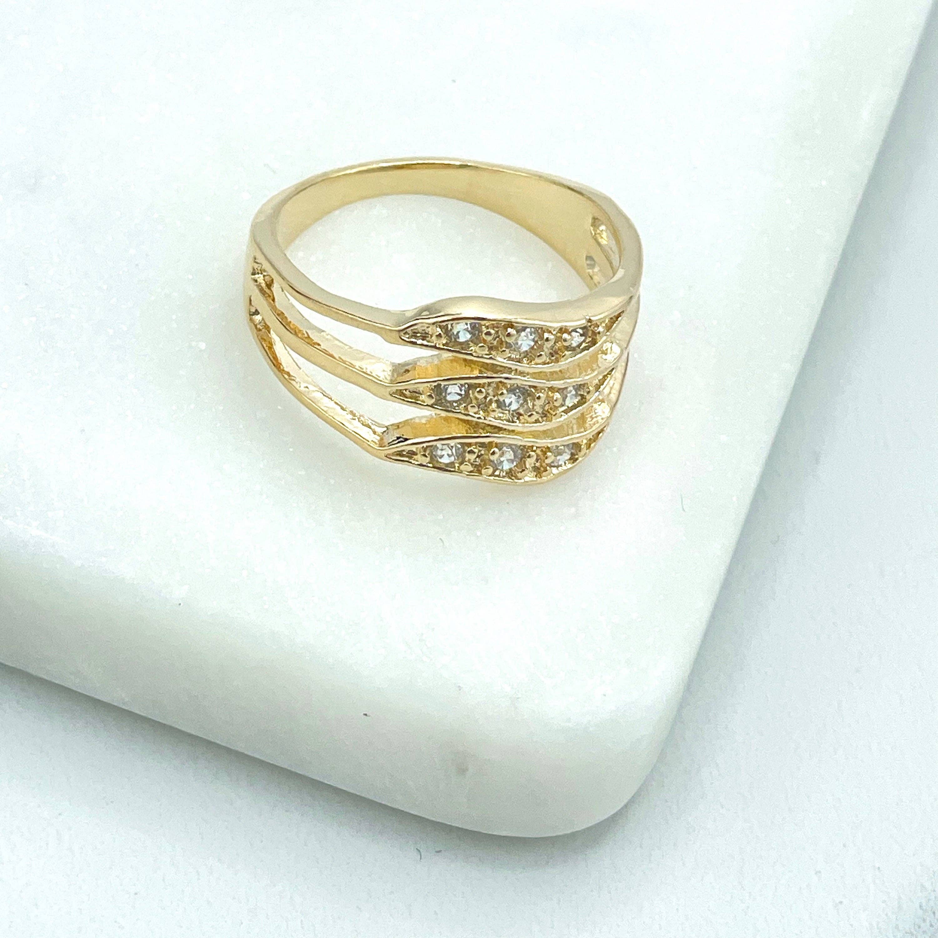 DIJU Jewelry - Wholesale Multi-Stone Ring - 18k Gold Filled Clear Cubic Zirconia Leaves Shape Front, Waves Front Shape Ring, Wholesale Jewelry Making Supplies1