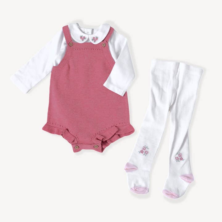 Rose Heather Knit Baby Romper+Bodysuit+Tights (3 Piece Set) for wholesale by Viverano Organics