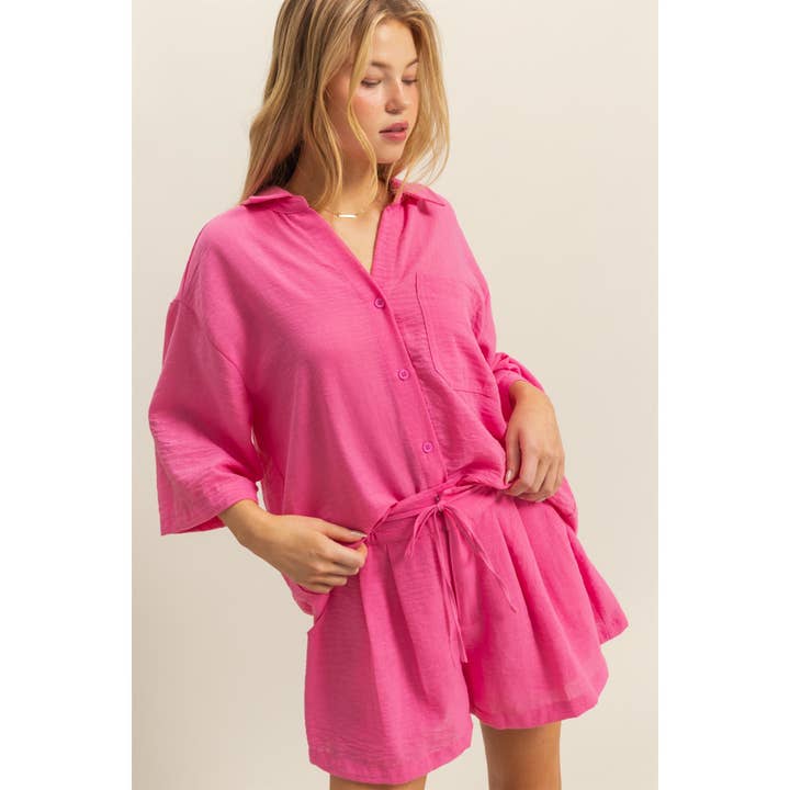 HYFVE – wholesale Top & short set (NOT loungewear) – Women’s – HF25A302-SET-Oversized Shirt And Flowy Shorts Set