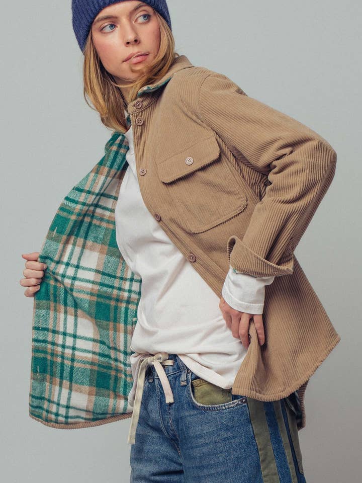 Urban Daizy - Wholesale Shirt Jacket/Shacket - Women's - Plaid Flannel-Lined Corduroy Shacket28