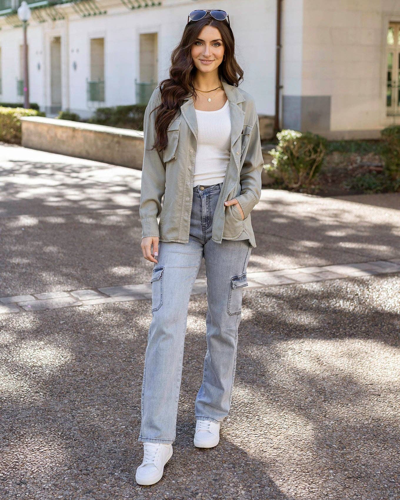 Tencel™ Lyocell Utility Shirt Jacket in Sage for wholesale on Faire1