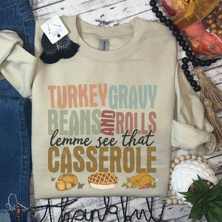 Sand Turkey, Gravy, Beans, & Rolls Tee or Sweatshirt for wholesale on Faire1