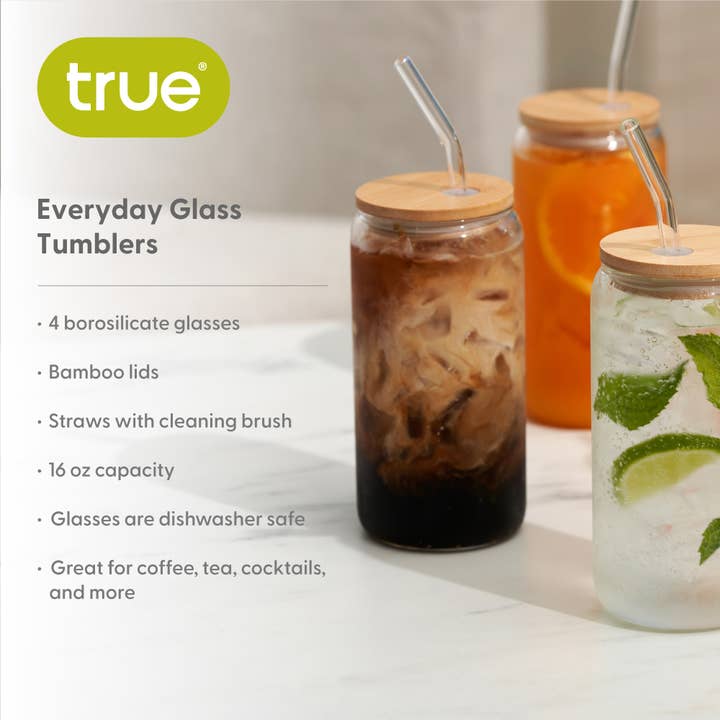 TRUE - Wholesale Insulated Mug/Tumbler - Everyday Glass Tumblers - Set of 4