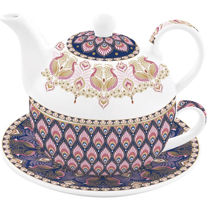 Tekanna och kopp i porslin 350 ml - Atmosphere Peacock för wholesale av Easy Life
