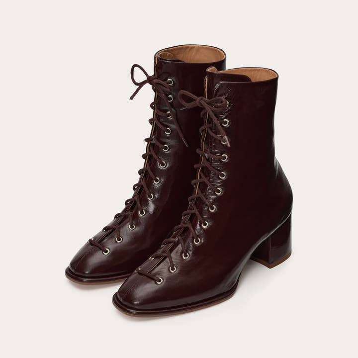 Emma Boots, glossy bordo for wholesale by Balagan Studio