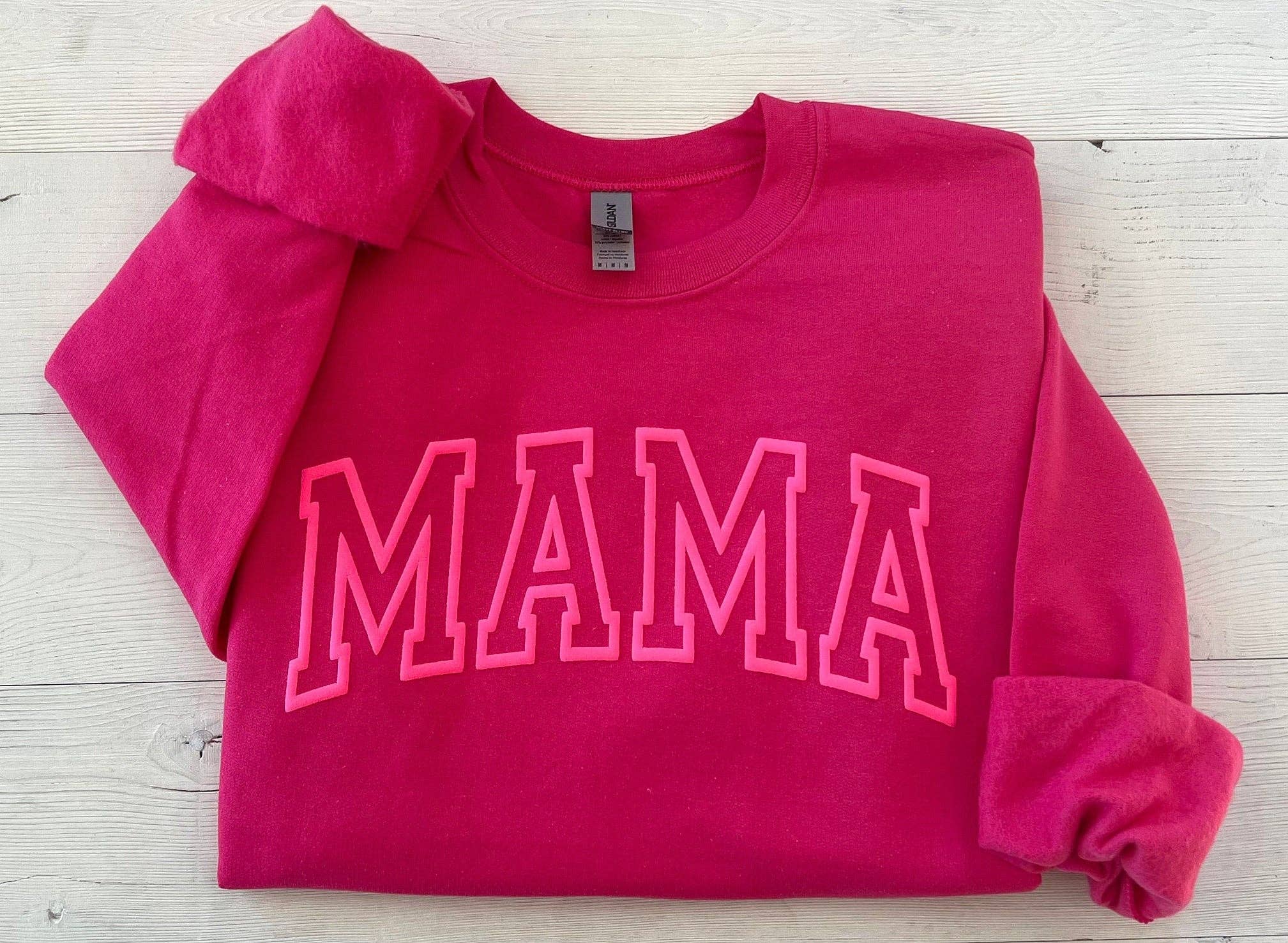Heliconia Puff Embossed Hot Pink Mama Crewneck for wholesale on Faire3