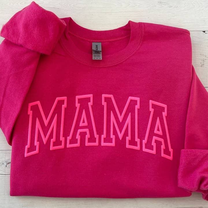 Heliconia Puff Embossed Hot Pink Mama Crewneck for wholesale on Faire3