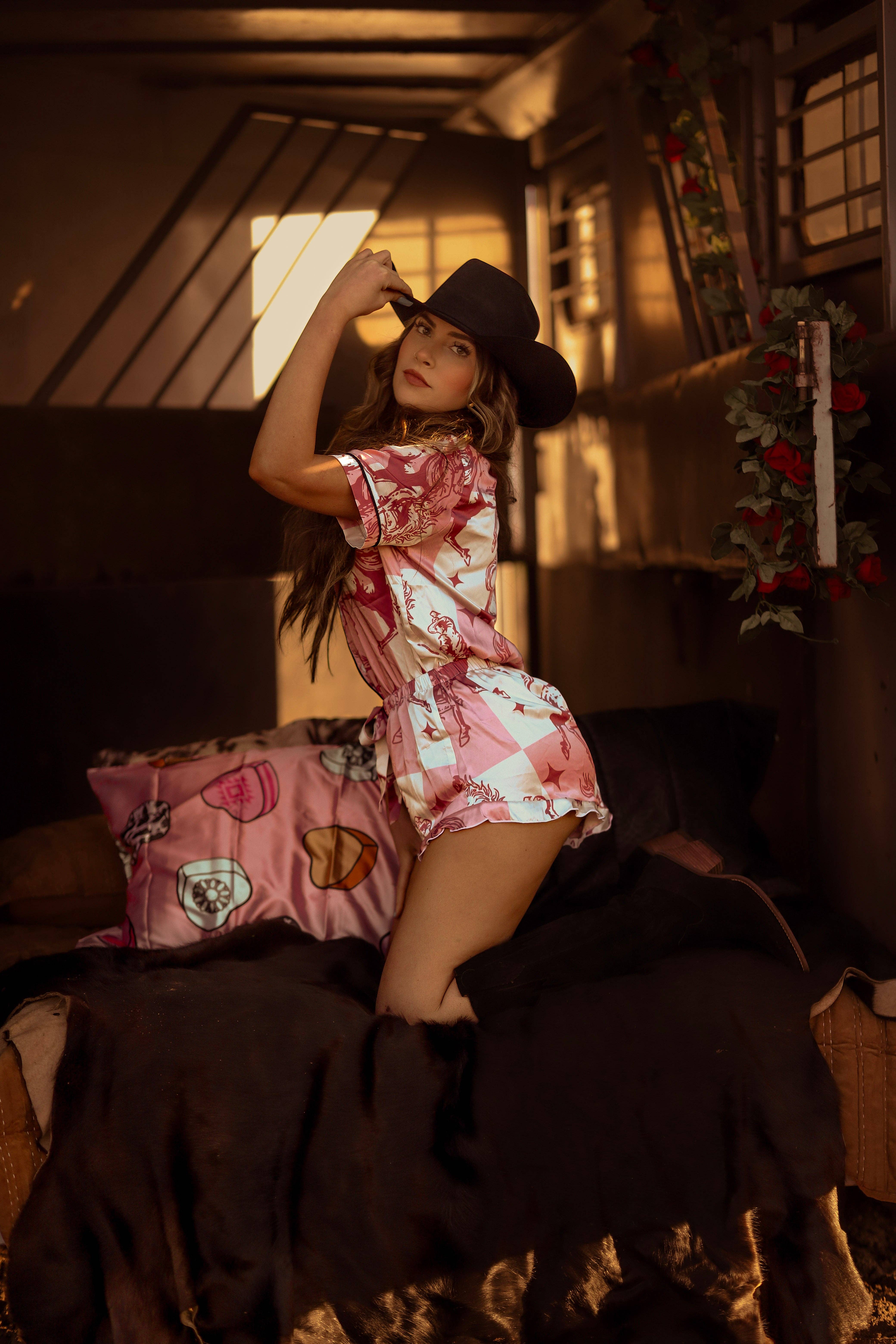 Southern Essentials by Ashley LLC - Wholesale Sleepwear Set - Women's - Pink Checkered Bronc Rider Silky Short Pajama Set13