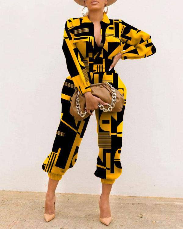 Fashion Combination - Wholesale Jumpsuit - Women's - letter print zip front long sleeve jumpsuit0