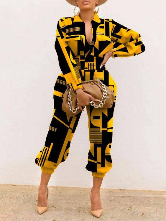 Fashion Combination - Wholesale Jumpsuit - Women's - letter print zip front long sleeve jumpsuit