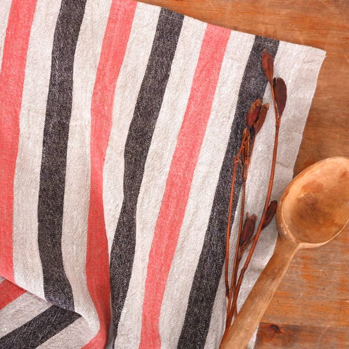 Red Black Natur Striped - Linen Kitchen Towel for wholesale by NorraVilla