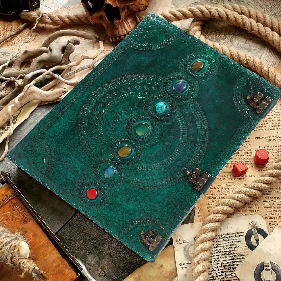 Tuzech Leather - Wholesale Journal/Diary - Tuzech Seven Chakra Medieval Stone Embossed Handmade Jumbo Leather Journal Book of Shadows Notebook Office Hocus Pocus Diary College Poetry Sketch With Leather Bound18