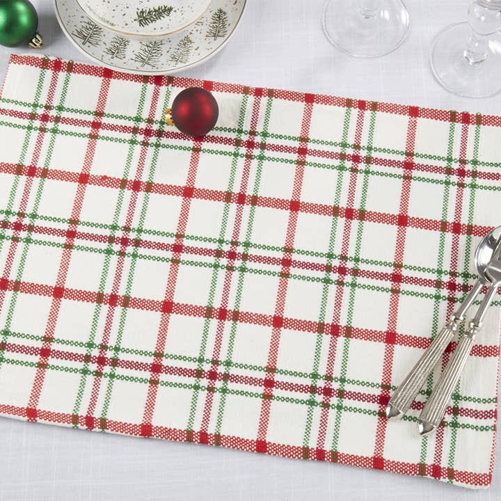 Red and Green Plaid Cotton 13"x19" Placemat for wholesale by Fennco Styles