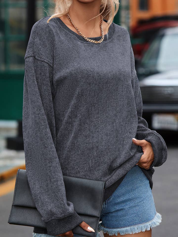 Suhkasana – wholesale Sweatshirt – Women's – Customizable Solid Ribbed Knit Round Neck Casual PulloverSweatshirt28