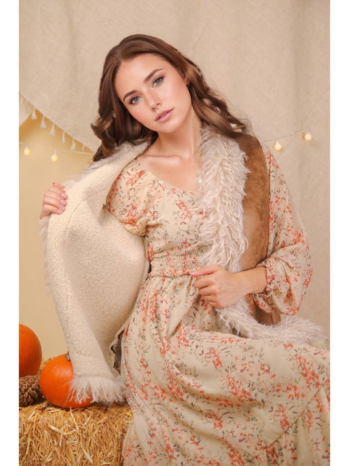 VERY J - Vente Veste sans manches – femme - NJ90398-Gilet Bohème en Suédine Sherpa avec Fausse Fourrure10