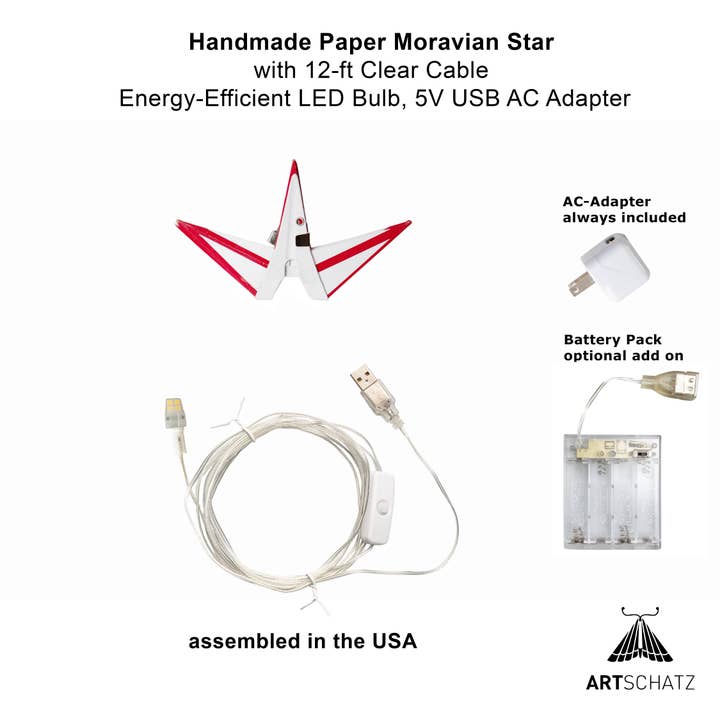 Artschatz LLC - Wholesale Paper Lantern/Lamp - Moravian Mini Star ~ 7", White /Red Paper Star Lantern Light2