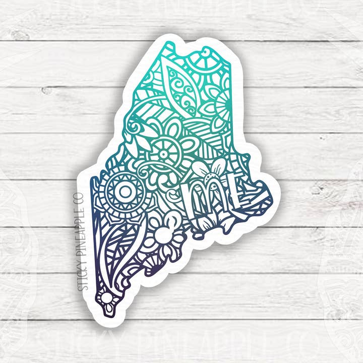 Maine State Sticker | Matte Sticker | Autocolante Mandala | Adesivo à prova de intempéries | Para o seu computador portátil, garrafa de água e muito mais! por atacado de Sticky Pineapple Co