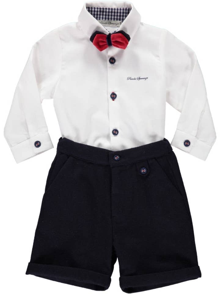 Conjunto de camisa blanca con shorts papillon y azul marino para venta al por mayor de Piccola Speranza