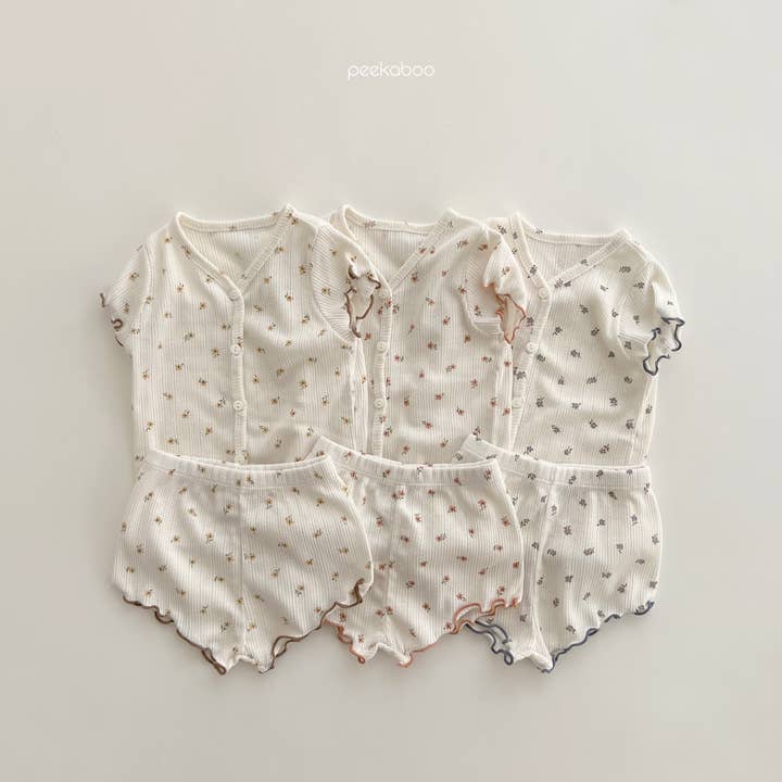 Baby Ribbed Cotton Floral Buttoned Tee & Shorts w/ headband for wholesale by peekaboo