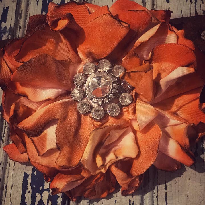 RUST HAND DYED VELVET FLOWER PIN for wholesale by A Rare Bird Shop