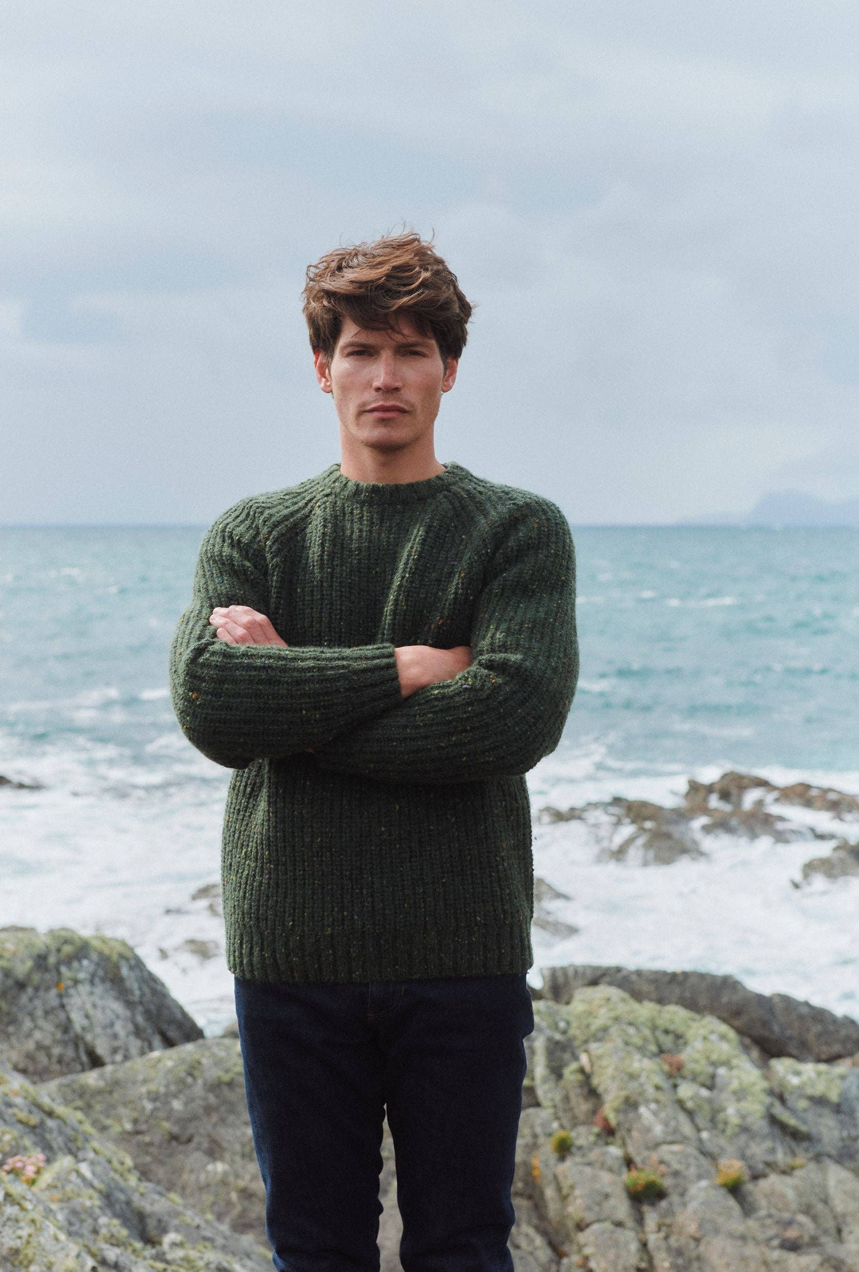 Aran Woollen Mills - Wholesale Knit Sweater - Men's - Killykeen Mens Fisherman Ribbed Crew - Green0