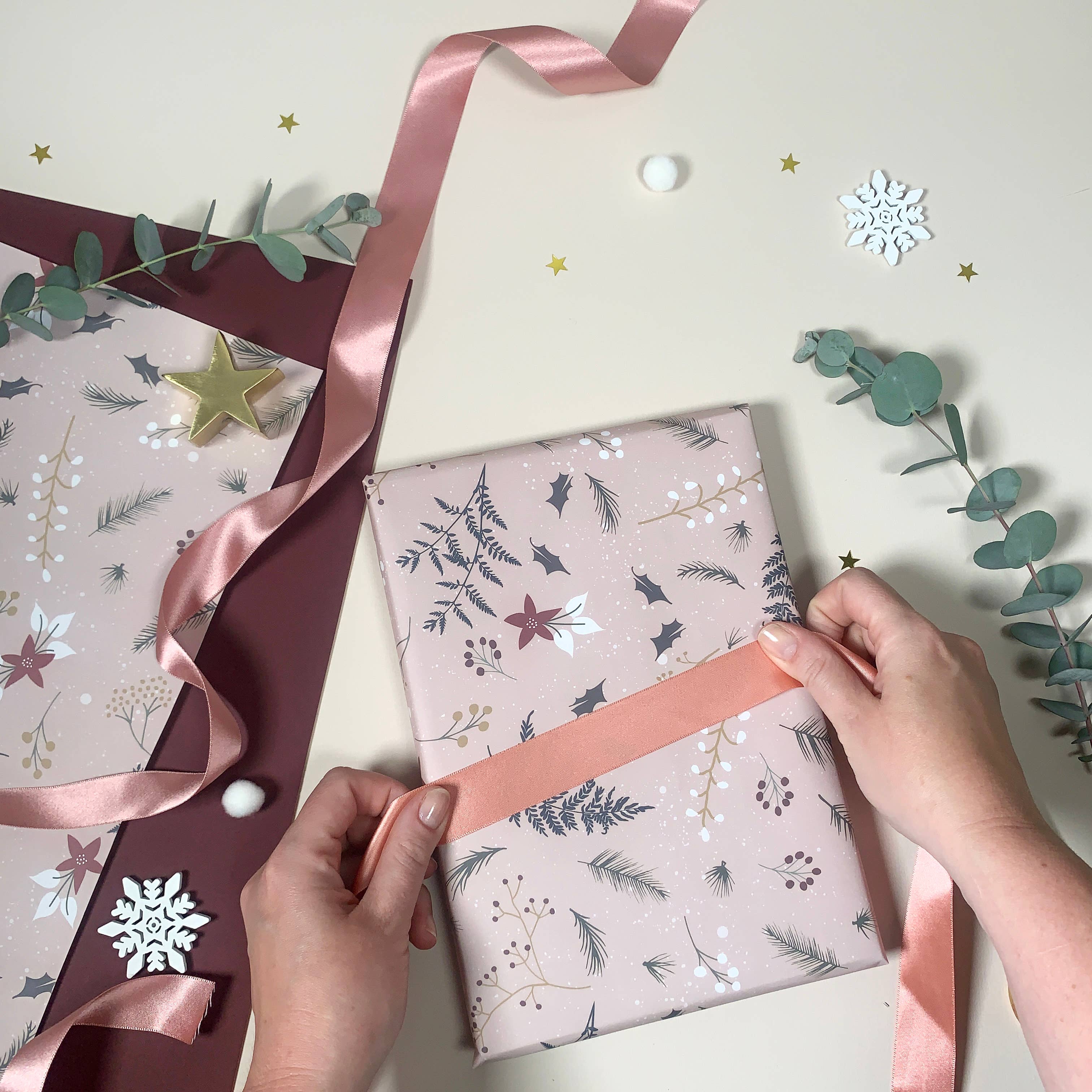 Pixel & Bloom - Wholesale Flat Wrap - Christmas Wrapping Paper / Gift Wrap - Berry & Bright Blush2