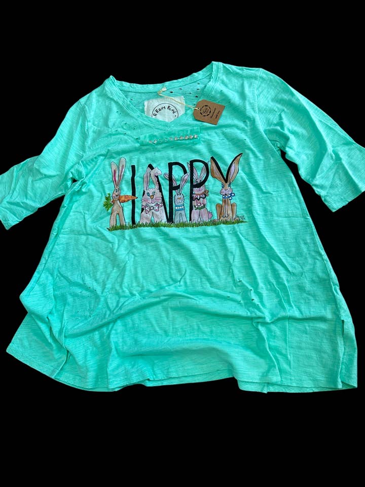 A Rare Bird Shop - Wholesale Screen Printed T-Shirt - Women's - Happy Bunny Tattered Tee