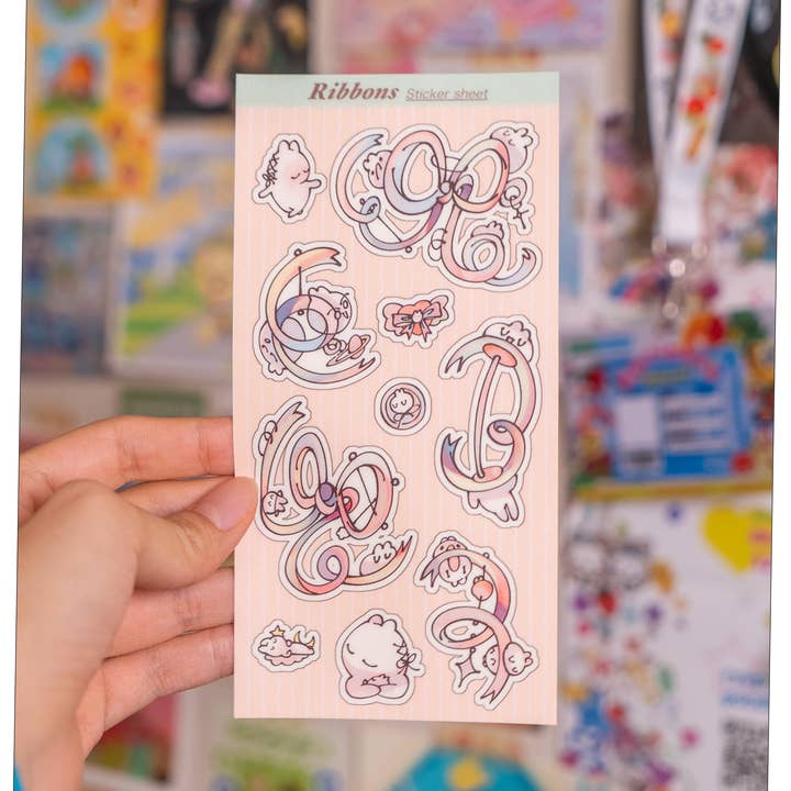 Ribbons Sticker Sheet for wholesale by Milki Tea Studios