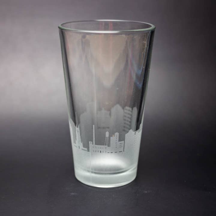 Durham, North Carolina Skyline Pint Glass for wholesale by Urban & Etched