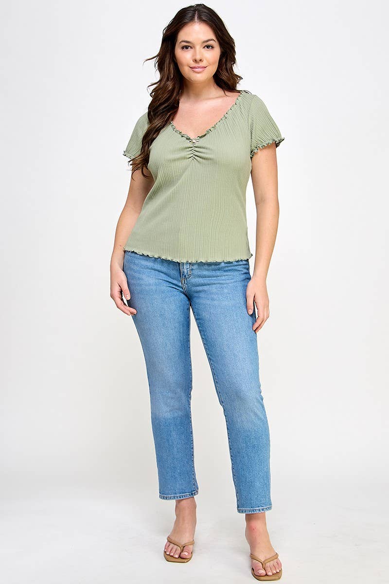 Haute Fox Plus Size & Contemporary - Vente Chemisier – femme - Top côtelé en tricot panaché à ourlet bouclé SS grande taille JK18758-T5