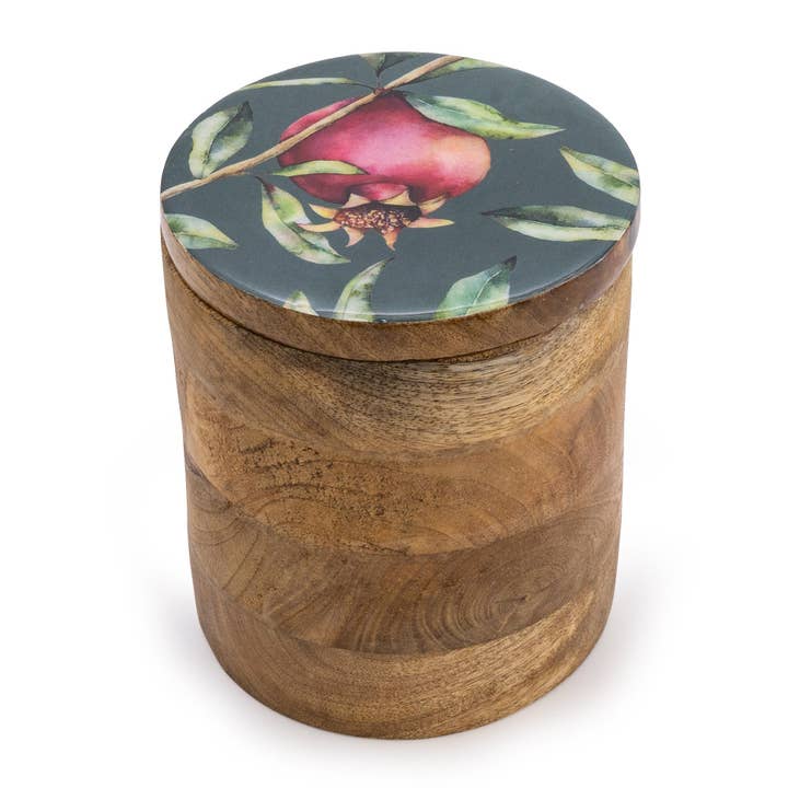 Candlelight Products Ltd – wholesale Jar – Pomegranate Large Wooden Storage Jar Green 20cm 4PK1
