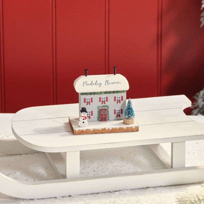 Langs - Wholesale Christmas decoration - Welsh Nadolig Llawen Snowy Christmas Cottage With Snowman Wood Block