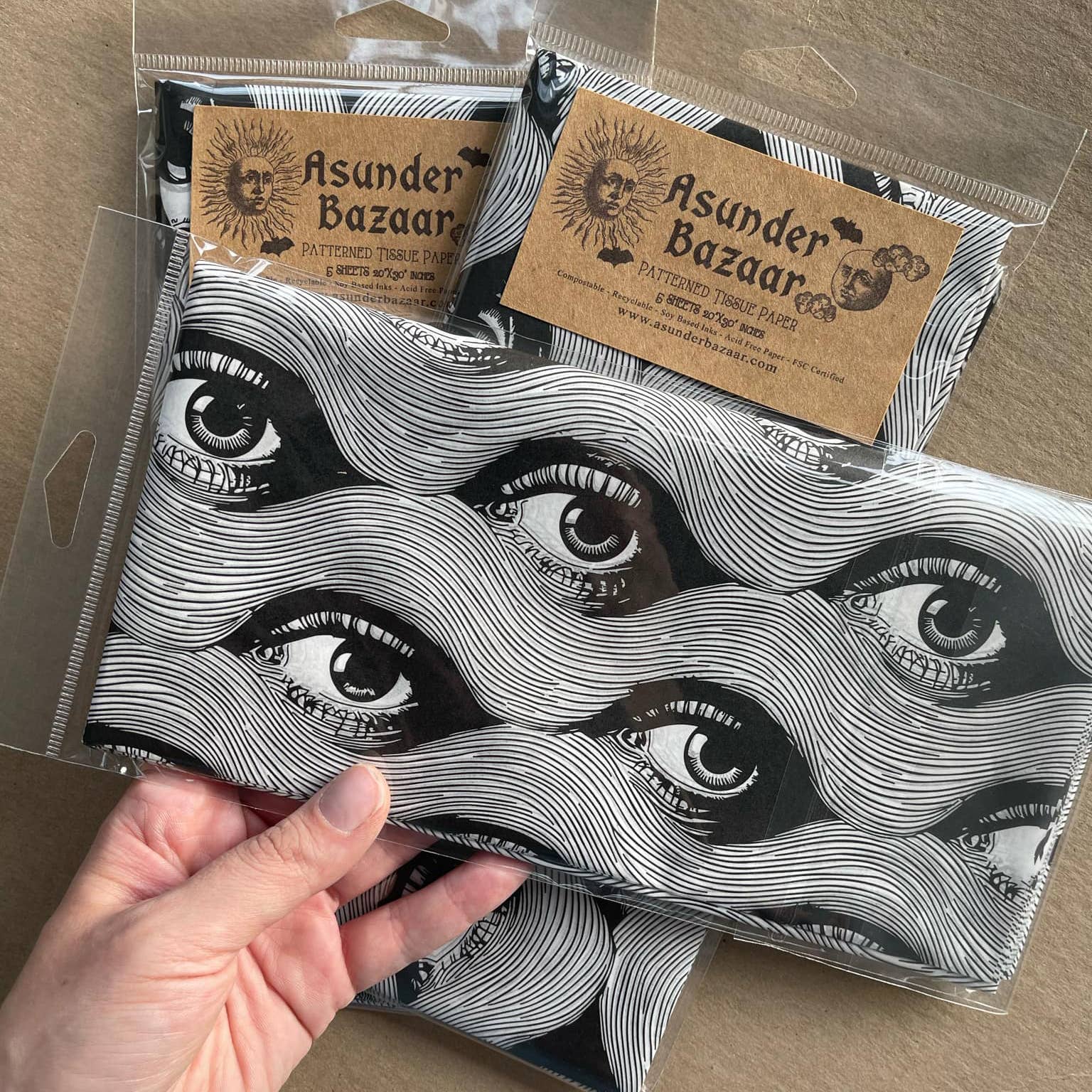 Asunder Bazaar - Vente Papiers de soie - Papier de soie Vintage Eyes imprimé à motif gothique4