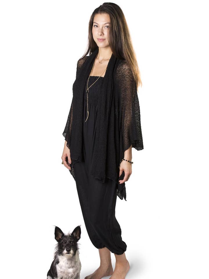 Bali Prema – Engroshandel Cardigan - Dame – Sommerstrikket lang overdimensioneret cardigan i sort, Kimono Beach
