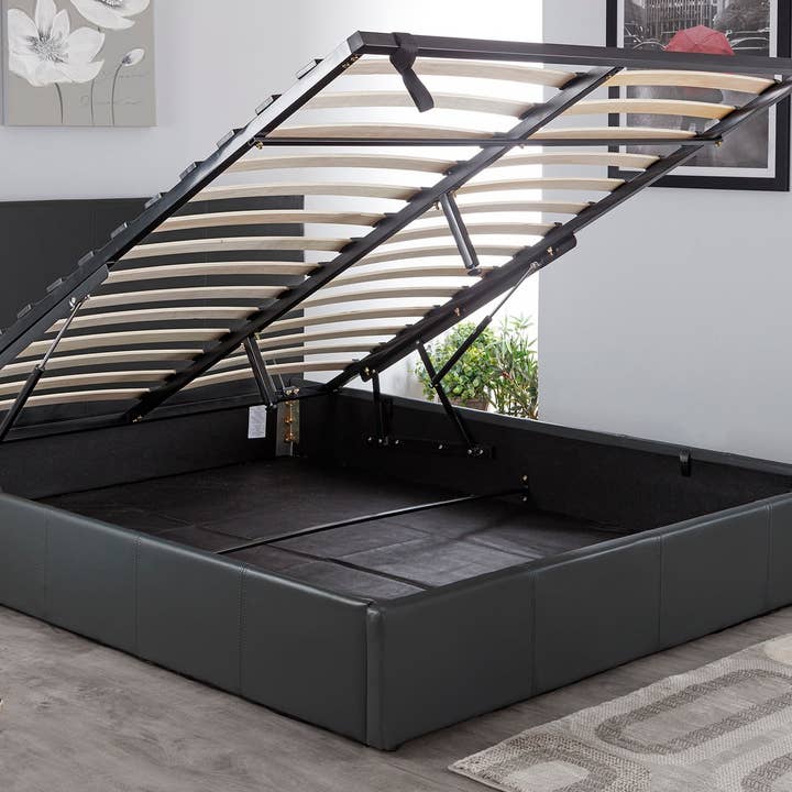 Black Lift Up Ottoman Storage Bed 4ft6 Double for wholesale by ARK Wholesale LTD